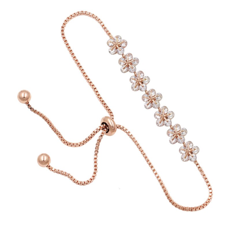 Cubic Zirconia CZ Zircon Crystal Flower Adjustable Slider Bracelet for Women Wedding Bride or Bridesmaid: rose gold