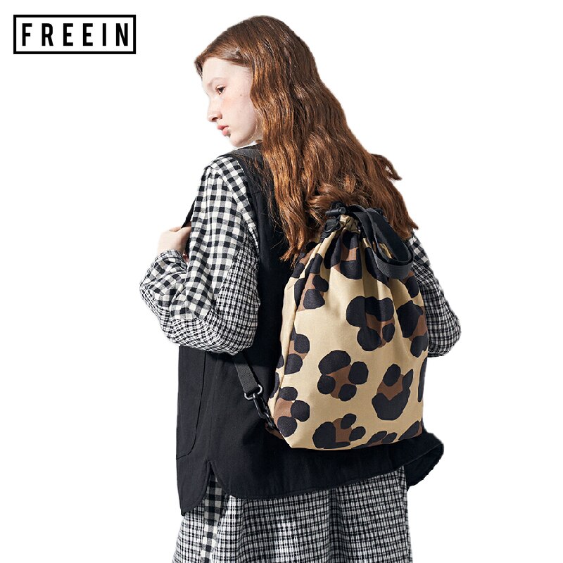 Freein Mode Beam Mond Luipaard Trekkoord Rugzak Vrouwen Trend Ins Wind Toevallige Sport Reistas Lente Zomer Korea