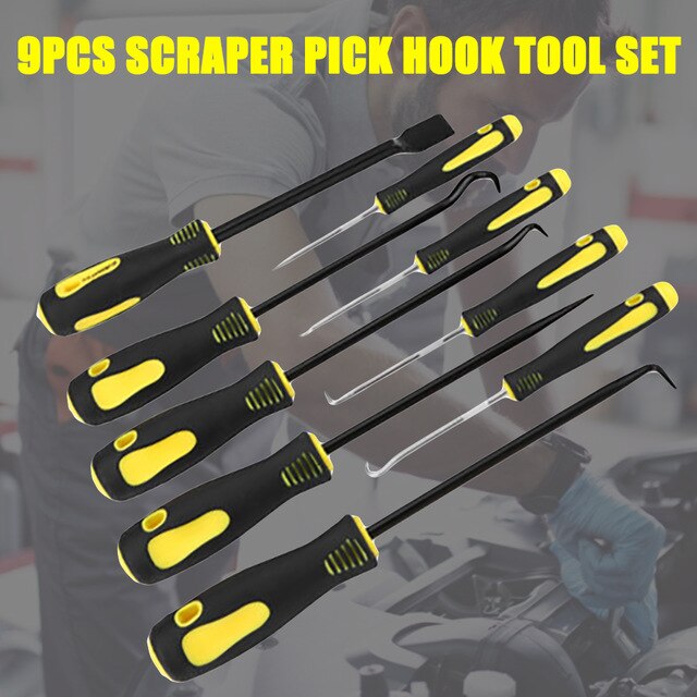 9Pcs Precision Scraper Pick Hook Kit Gasket Scraping Hose Removal Tool Set: Default Title