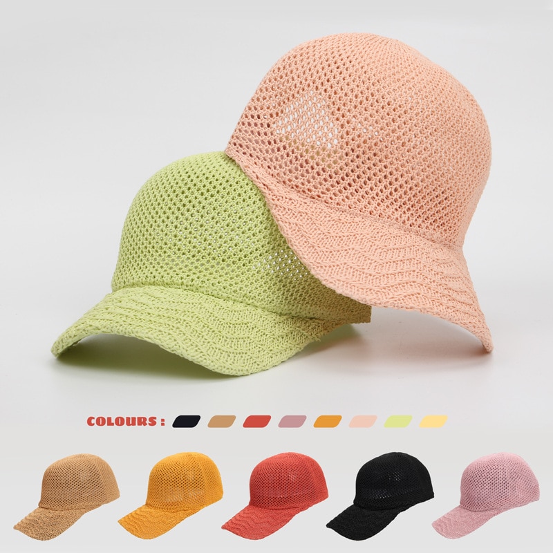 Summer Mesh Knitted Baseball Cap For Women Hollowed Breathable Outdoor Casual Sun Protection Girl Retro Snap Back Hat