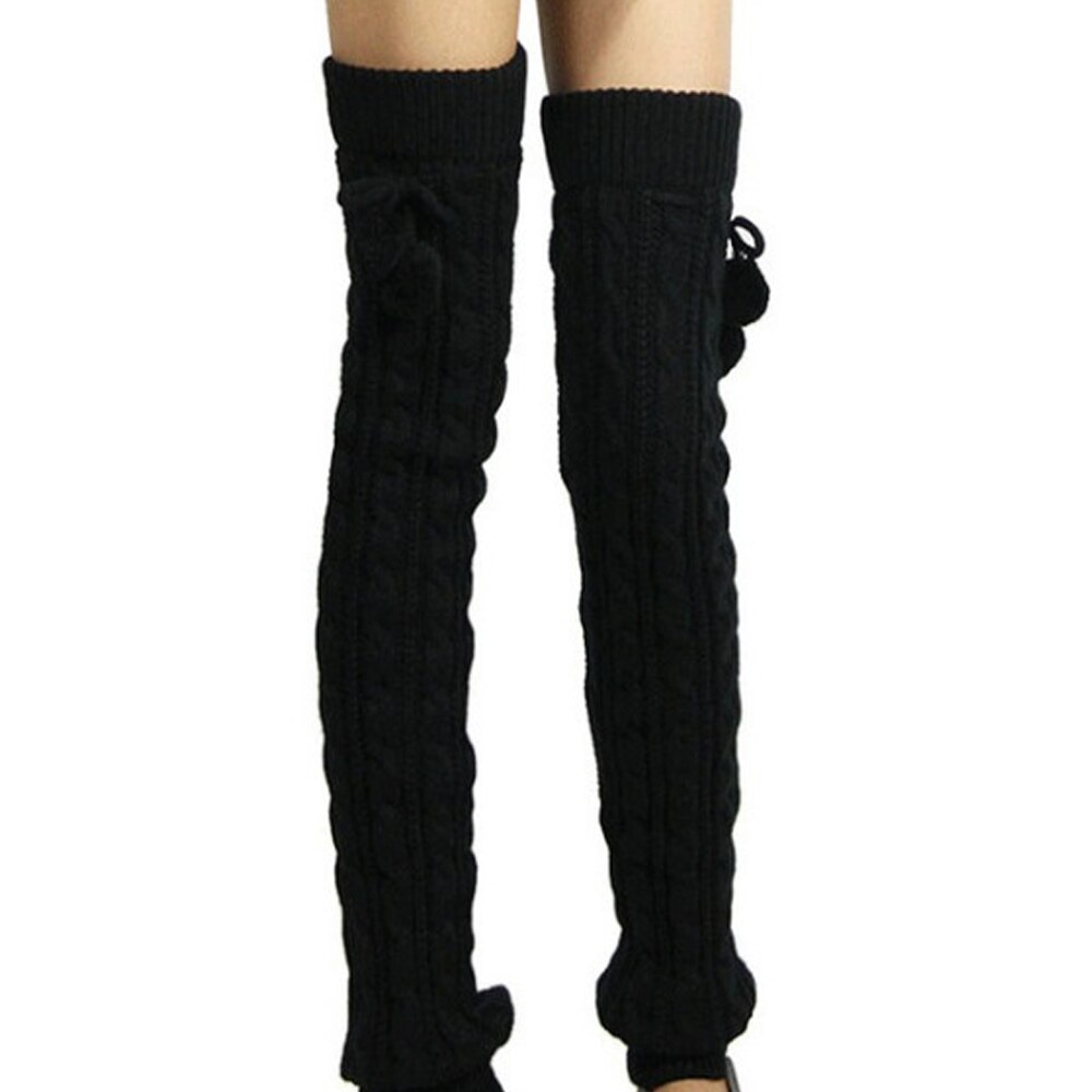 Beenwarmers dames overknee warme gebreide sokken lange laarsmanchetten beenwarmer met pluche bal gebreide beenwarmers japans