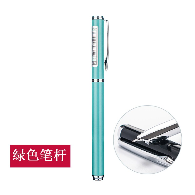 Pluma estilográfica de Clip plateado de 1 pieza, negra, blanca, azul, verde, para elegir, Punta pequeña de 0,38mm, bolígrafos de tinta metálica para escribir para estudiantes: green