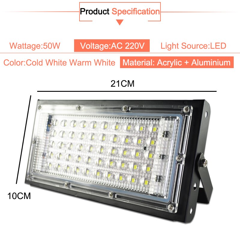 LED Flood Light 50W 3000k 6000k Floodlight street IP65 Waterproof Outdoor Wall Reflector Light AC220V 240V Garden Spotlight