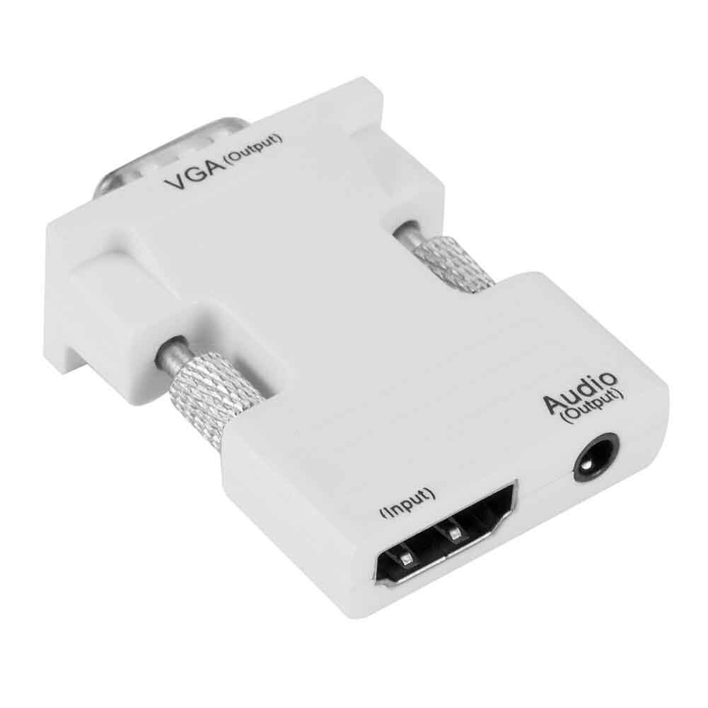 HDMI-compatible Female to VGA Male Converter Adapter With Audio Cable Support 1080P Signal Output for Computer Set-top Box: White