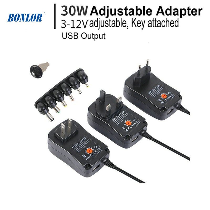 30W AC/DC Adapter Adjustable Power Adapter 3V 4.5V 5V 6V 7.5V 9V 12V 2A 2.5A Universal Charger Supply USB Output for CCTV Camera