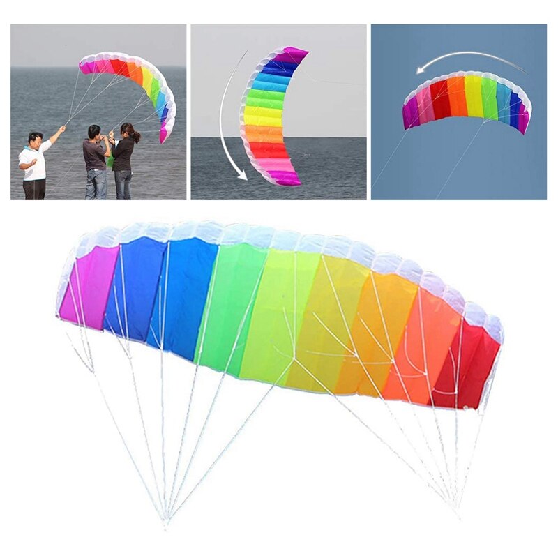 Regenbogen-kites 1.4m kiteboarding doppelleinen zum fliegen doppelleinen betäubungskontrollbar für kinder erwachsene outdoor-aktivitäten