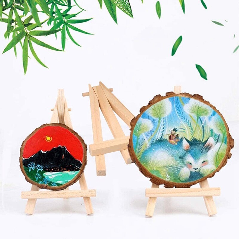 12 Pack 5 Inch Mini Wood Display Easel Natural Wooden Tripod Holder Stand for Displaying Small Canvases and Photos