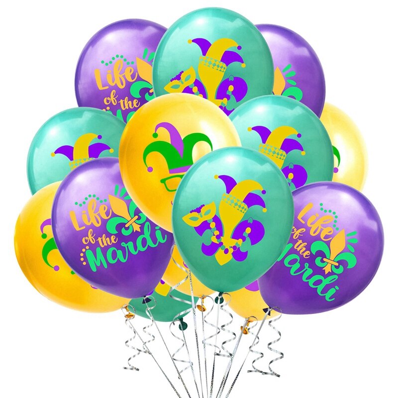 MARDI GRAS Carnival Theme Birthday Party Decoration Cake Topper Banner PVC Spiral Pendant Latex Balloon Supplies