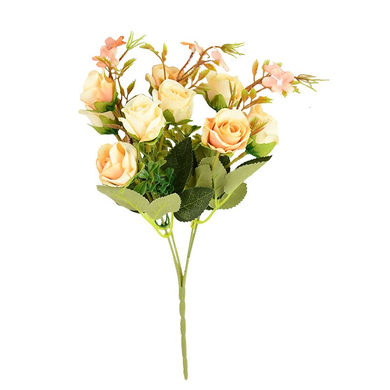 Ramo de flores artificiales Multicolor de 10 cabezas, rosas de seda falsas para decoración de hogar, jardín, , boda Vintage, 1 unidad: B01