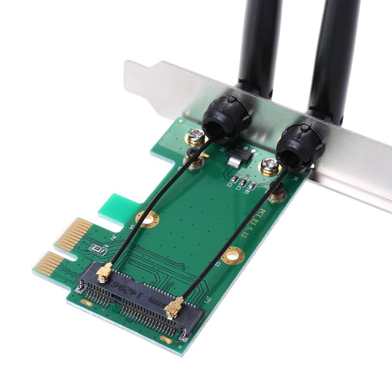 Carte réseau sans fil WiFi Mini PCI-E Express vers PCI-E adaptateur avec 2 antennes PC de bureau externe