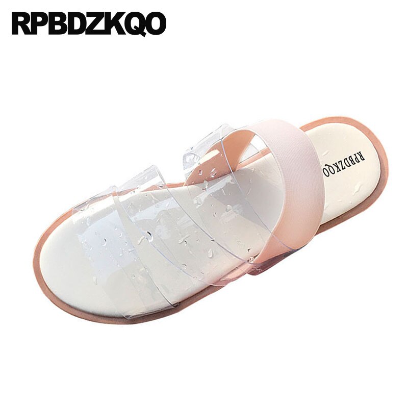 Zapatos de playa de plástico de vacaciones sandalias de las mujeres planas casual slip on pvc transparente punta abierta slingback claro cómoda
