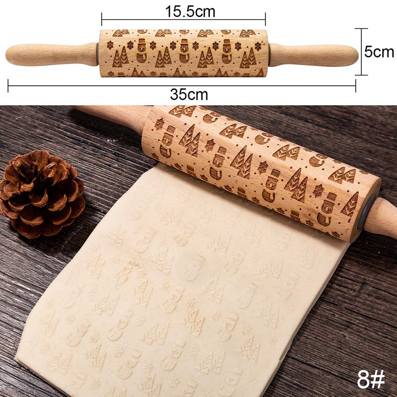 3D Christmas Rolling Pin Wooden 29 Patterns Embossed Imprinted Patterned Cookie Made Roll Pin Bakery Baking Pastry Tools: T