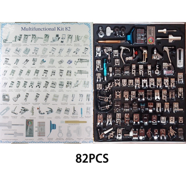 82/11pcs Sewing Machine Presser Foot Feet Kit Set With Box Brother Singer Janom Sewing Machines Foot Tools Accessory Sewing Tool: 82pcs