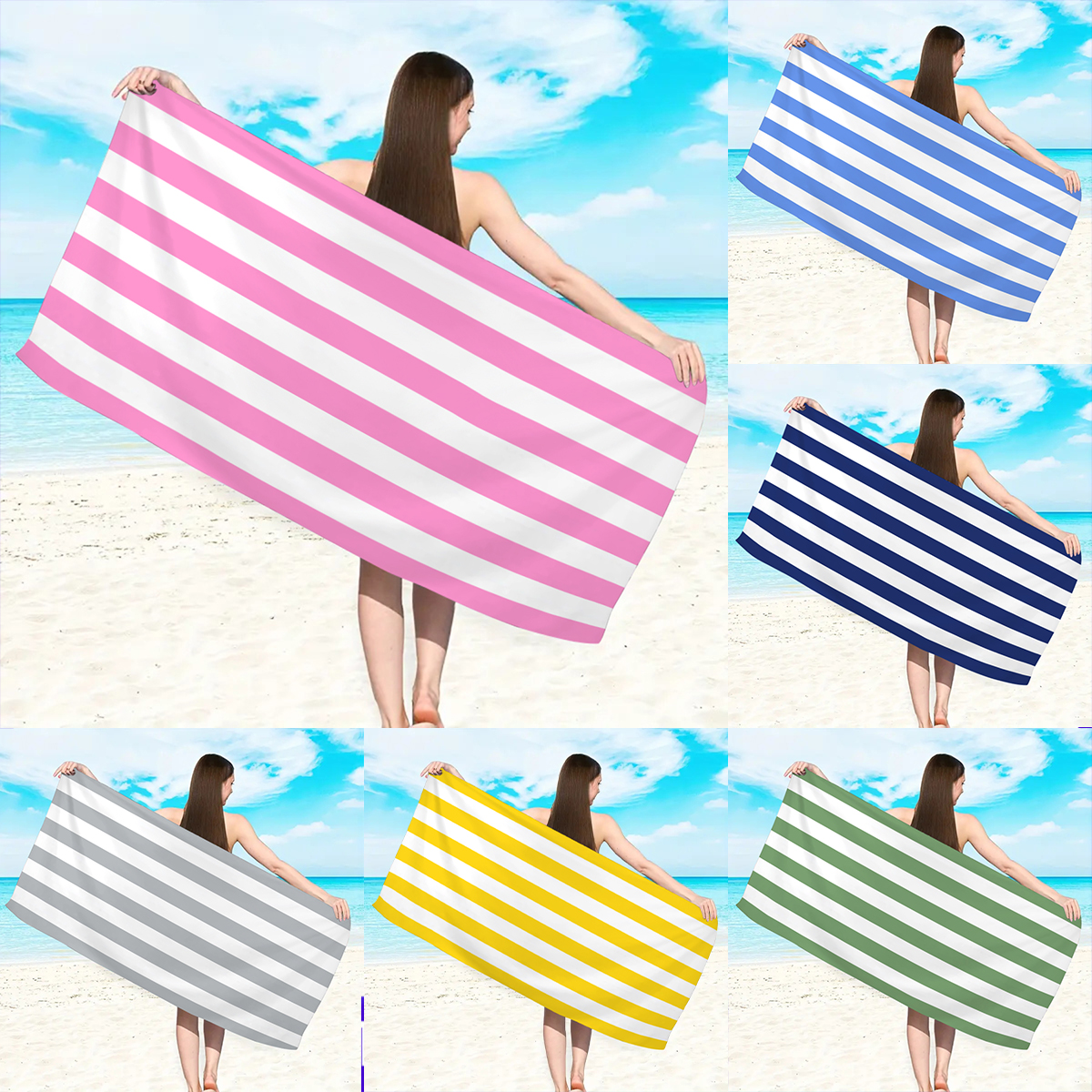 150/178cm 1pc Minimaal gestreepte strandhanddoek Ultra fijne vezels Sneldrogend Absorberende handdoek Strandzwemmen Vakantiehanddoek Deken