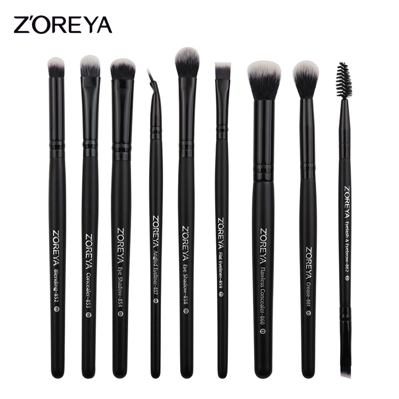 Zoreya-Conjunto de brochas negras de maquillaje, colorete, mezcla de sombras de ojos, delineador de ojos, brocha cosmética, 7/9/15 Uds.: 9pcs eye brushes