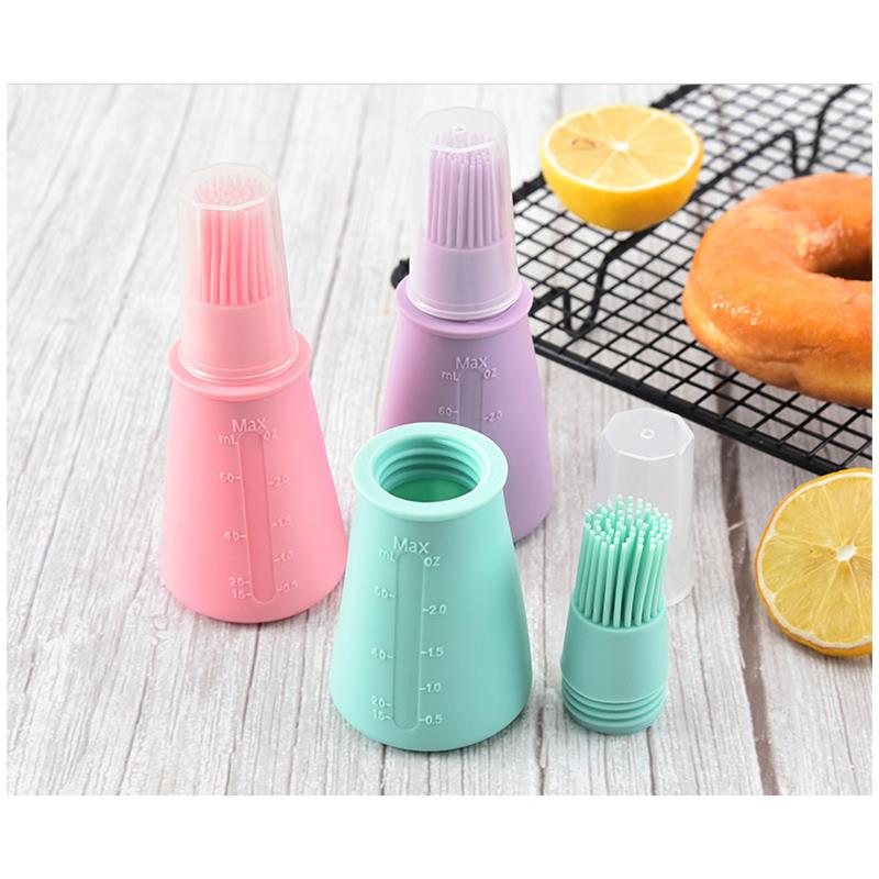 Silicone Oil Bottle Brush Multifunction Basting Brush Sauce Oil Bottle with Lid Silicone Oil Bottle Brush Kitchen Baking Coxeer