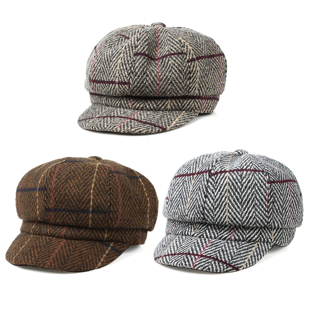 Høst vinter kvinner rutete bomull flat cap topphatt casual beret cap