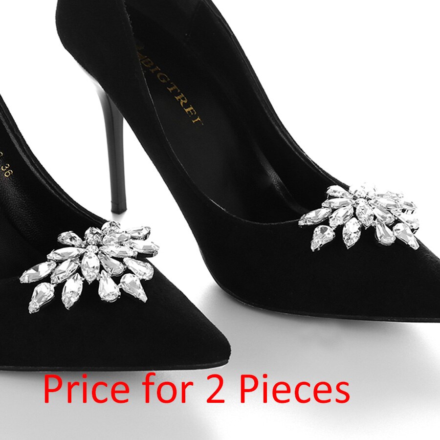 IngeSight.Z 2 Pieces Charm Glass Drill Shoe Decoration Women Anklet Shoe Clip Prom Bridal Wedding Jewelry Accessories: H00463K1