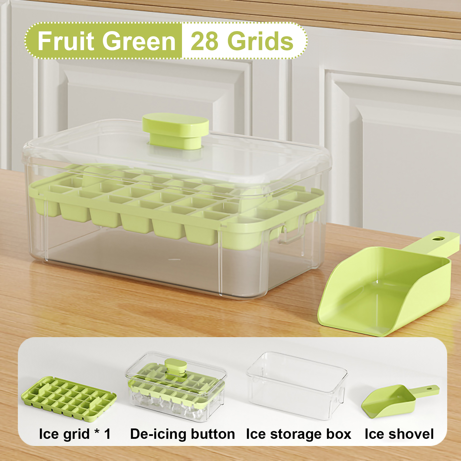Ice Cube Tubs Household Ice Cube Artifact Large Capacity Ice Maker Press Refrigerator Homemade Food Grade Mold: green