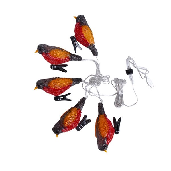 Bird Led String Light Robin Acrylic Mockingbird Solar USB Battery Powered 5 LED Garland Lights Fairy String with Clip Decoration: USB Red Yellow