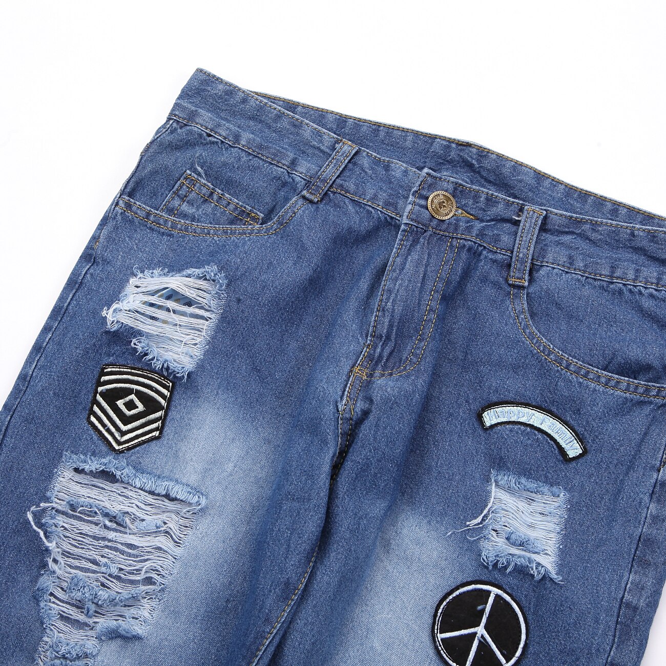 Nueva de Goocheer pantalones vaqueros ajustados rasgados de corte ajustado de mezclilla deshilachados rasgados ahuecados Jeans largos Boy Zone