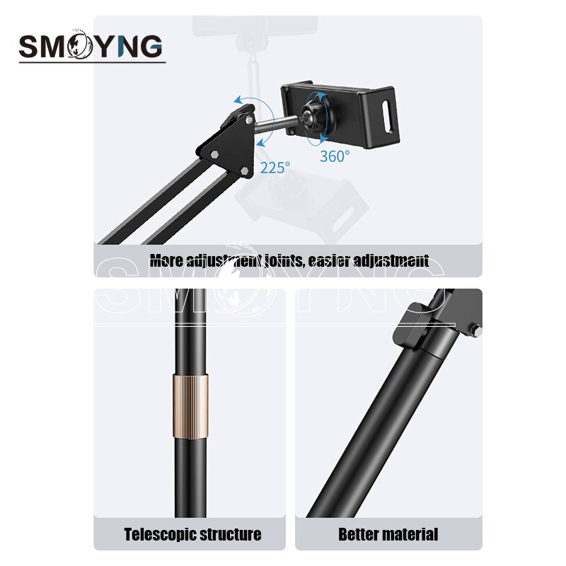Smoyng 160Cm Schaalbare Flexibele Arm Floor Tablet Telefoon Standhouder Ondersteuning Voor 5-13 Inch Iphone Ipad Pro12.9 lounger Bed Mount