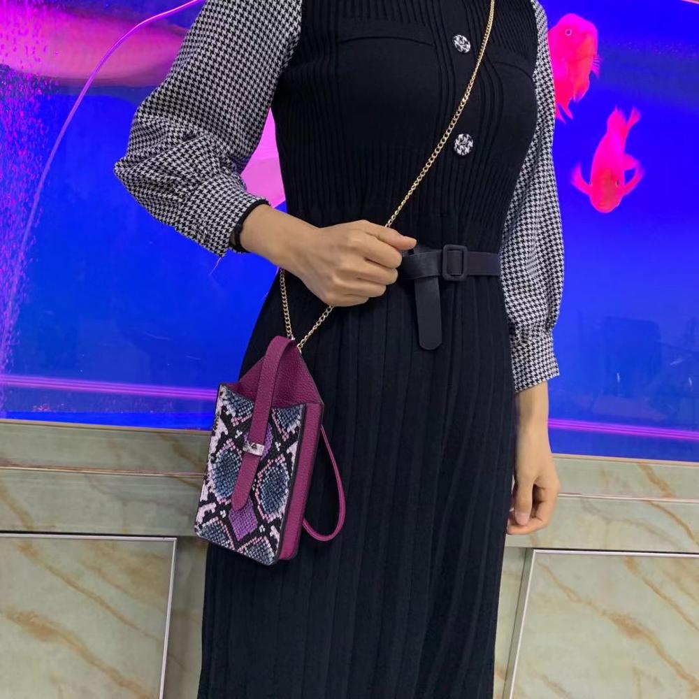 Telefoon Portemonnee Pouch Reliëf Python Patroon Snake Leather Chain Schoudertas Pouch Telefoon Tas Voor Iphone