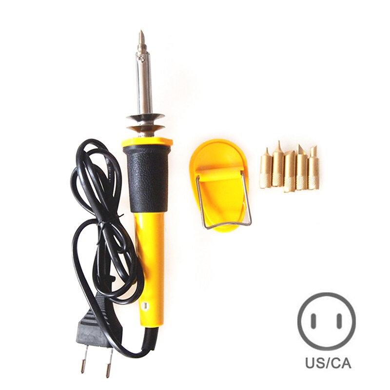 Juego de bolígrafo de pirograbado de cuero para bricolaje, pluma eléctrica para tallar madera con 5 cabezales y soporte, accesorio de artesanía de madera para soldar XH8Z, 7 Uds.: Us plug