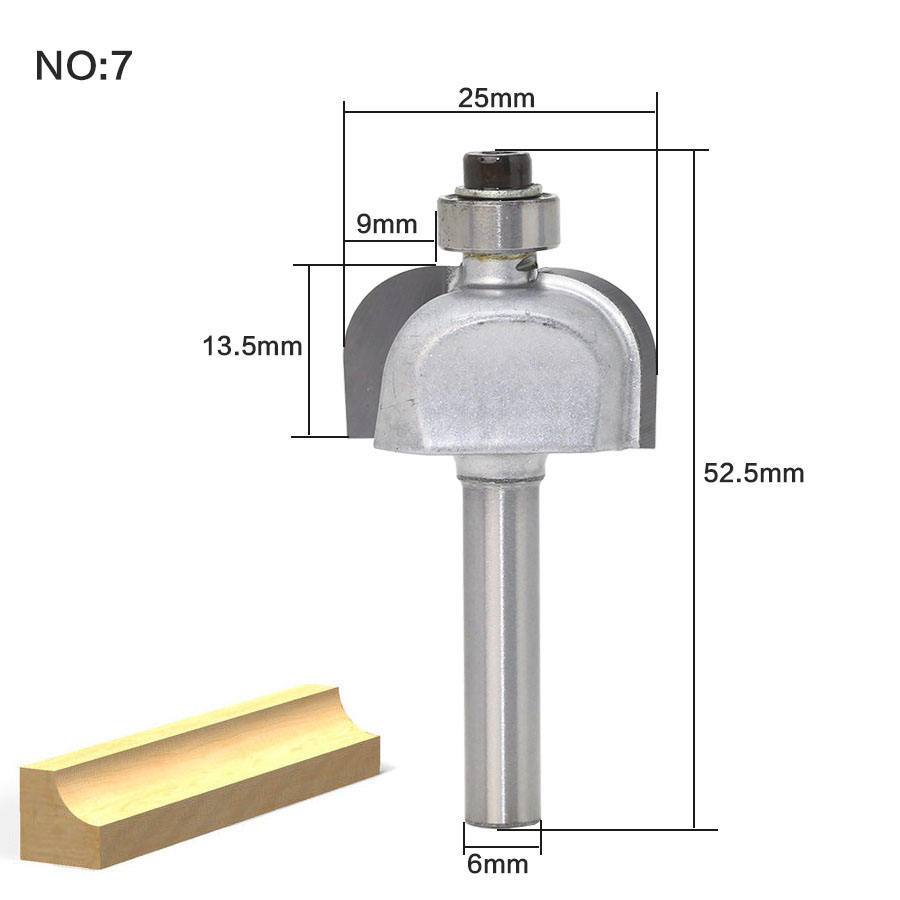 1 stk/sæt rundbor med leje 6mm skaft svalehalefræser bit fræser træbearbejdning: No7