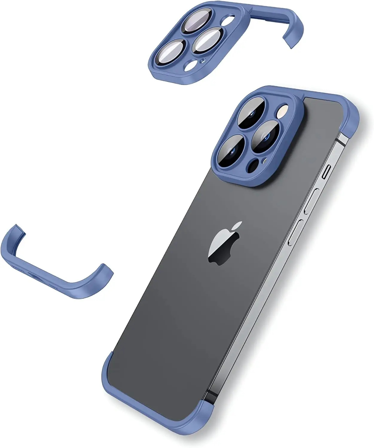 Titanium Gray Frameless Camera Lens Protector TPU Bumper Phone Case Cover For iPhone 16 15 Pro Max 14 Plus 13 12 11 14 15 13 Pro: ABS / Blue