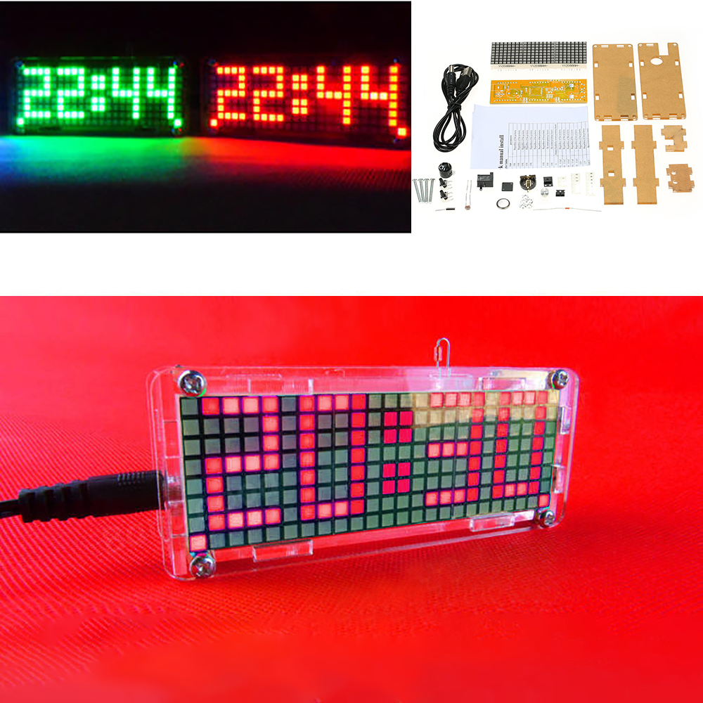 Hoge Nauwkeurigheid DIY Digitale Dot Matrix LED Wekker Kit met Transparante Case Temperatuur Datum Tijd Display