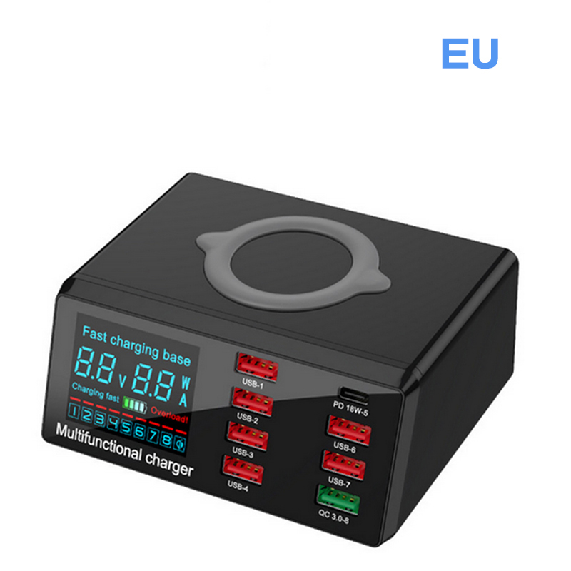 100W Multi USB Ladegerät Bahnhof PD 20W schnell aufladen 3,0 Qi Drahtlose Ladegerät 8 USB Häfen Schnelle Ladung Bahnhof für iPhone Huawei: EU Ladegerät