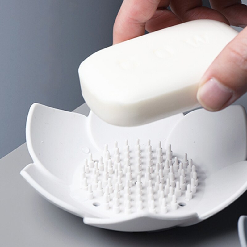 Silicone Kitchen Soap Drain Tray Lotus Shape Soap Holder Bathroom Soap Drain Storage Dish