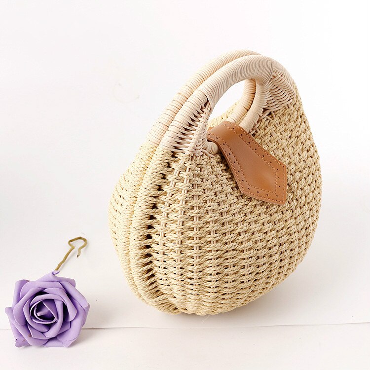 Bolso de mimbre hecho a mano para mujer, En forma de concha de mano de mimbre bohemio Bali, de , para verano