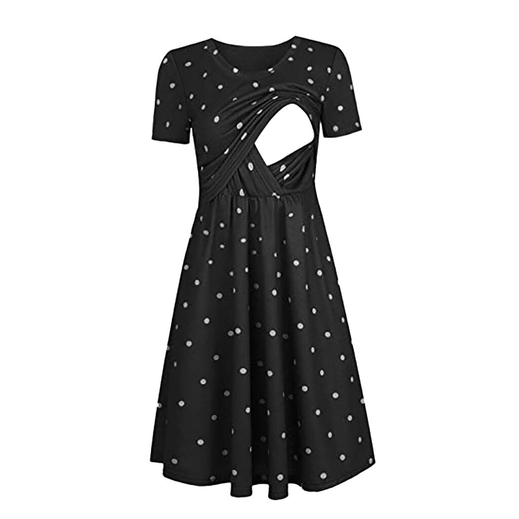 Mutterschaft Kleider Sleeveless Pflege Kleider Dots Gedruckt Schwangerschaft Kleider Schwangere Frauen Stillen Kleidung Kleid: Black / S