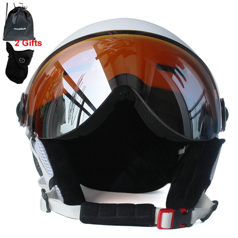 Maan integraal gevormde pc+eps skihelm met bril hoge skihelm sport skateboard ski snowboardhelmen heren: Wit / M(55-58cm)