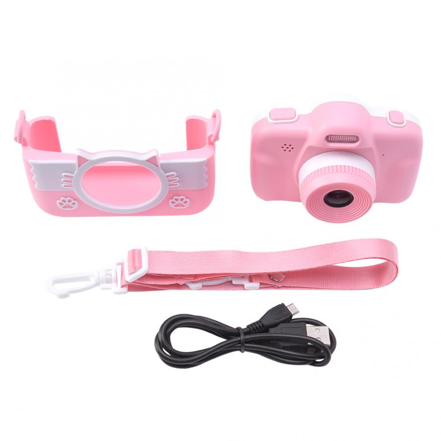 3in Children Camera Touch Screen HD Children Camera Front Rear Cameras Built-in Games with Battery Support TF Memory Card 128GB: Pink