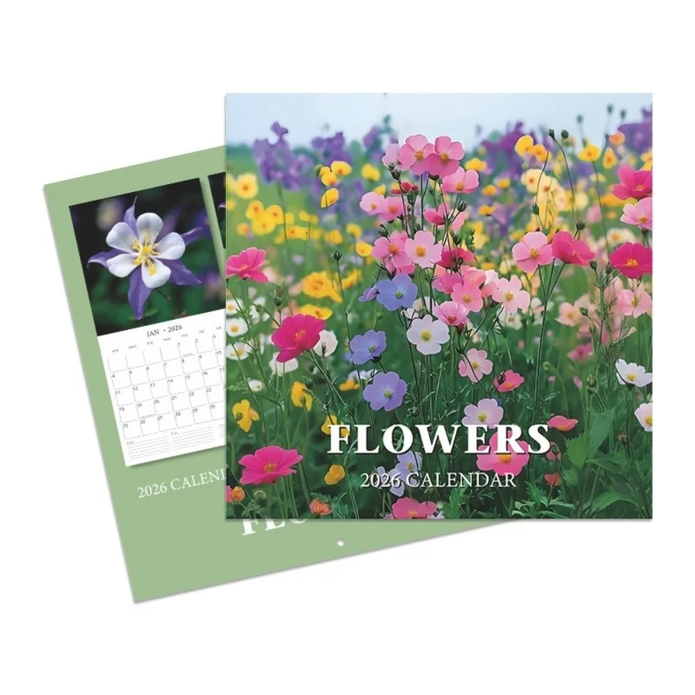 Flowers Themed Wall Calendar Thick Paper Wall Hanging 12 Month Calendar Decorative Floral Calendar Office Use