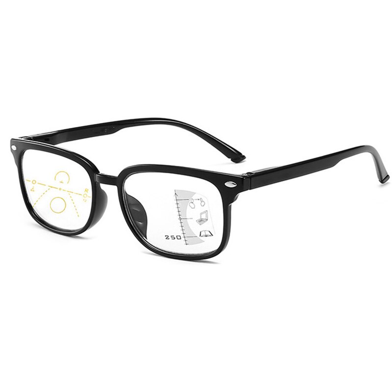 Retro Progressive Multifocal Reading Glasses Men Women Anti Blue Light Magnifying Presbyopic Glasses Big Full Frame +1.5: +250 / Black