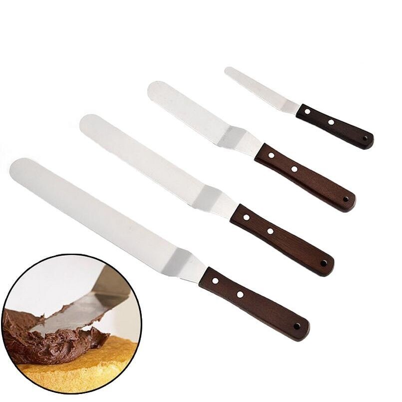 4/6/8 Inch Rvs Cake Gebak Spatel Houten Handvat Cake Tool Gebak Tool Praktische Keuken Accessoires