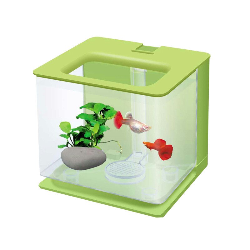 Mini Aquarium aquarium bureau aquarium Zwart Wit Groen roze Mini Aquarium Aquarium met LED Lamp: only green tank