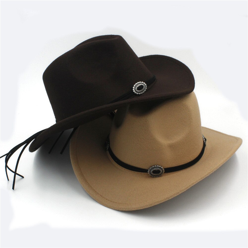 Uld barn kids western cowboy hat til dreng pige cowgirl jazz kirke kasket med læder toca sombrero kasket 4-9 år