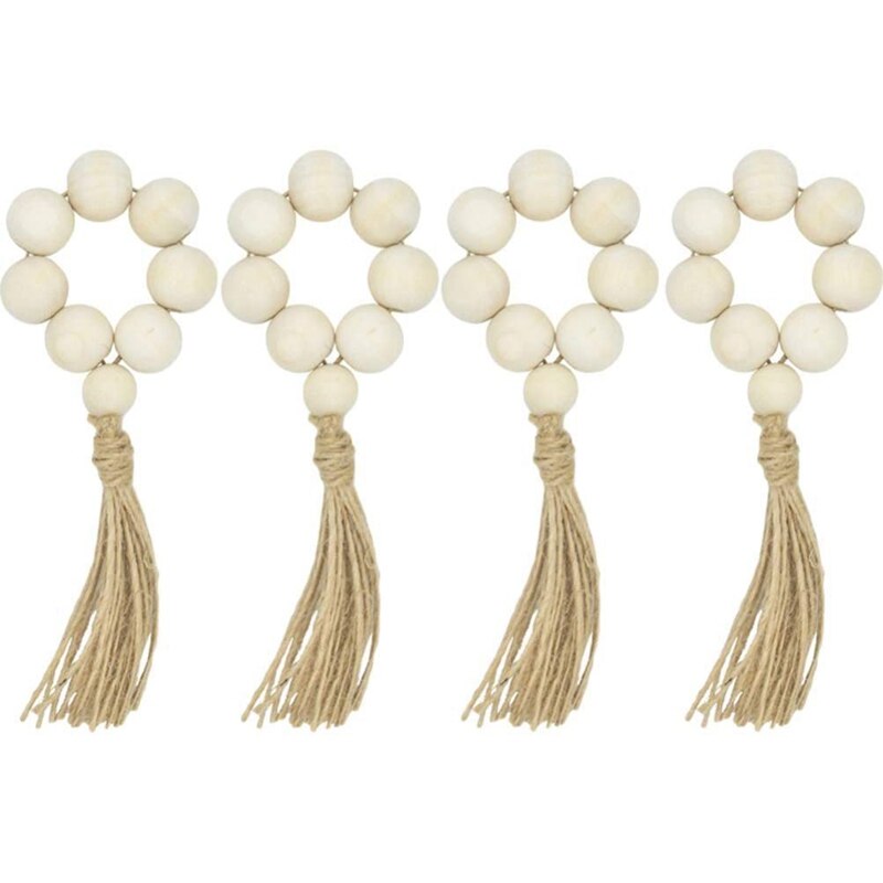 Hout Kraal Servetringen Boerderij Hout Kralen Garland Met Kwasten Houten Kralen Muur Opknoping Decor Voor Bruiloften Home 8Pcs