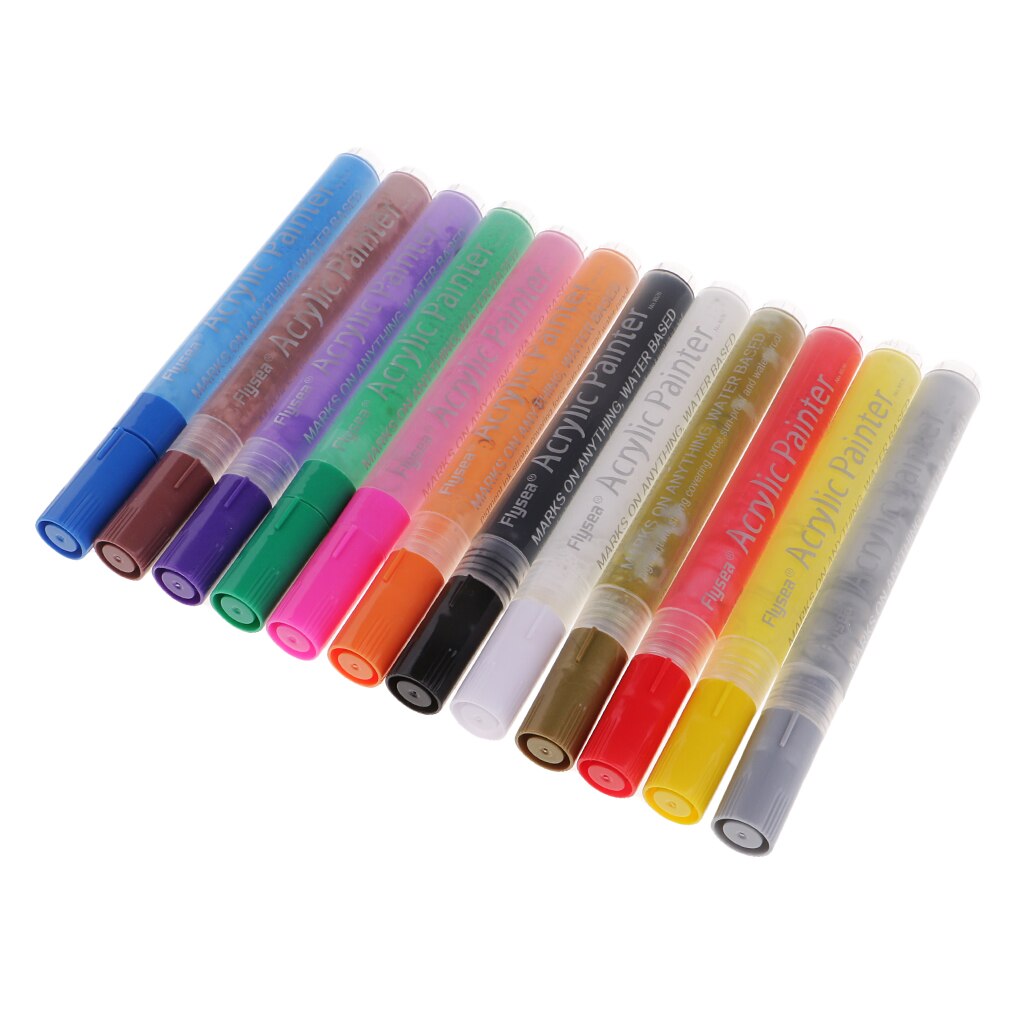 12x Acrylic Paint Marker Pens For Glass Ceramic Porcelain Rock Canvas Fabric