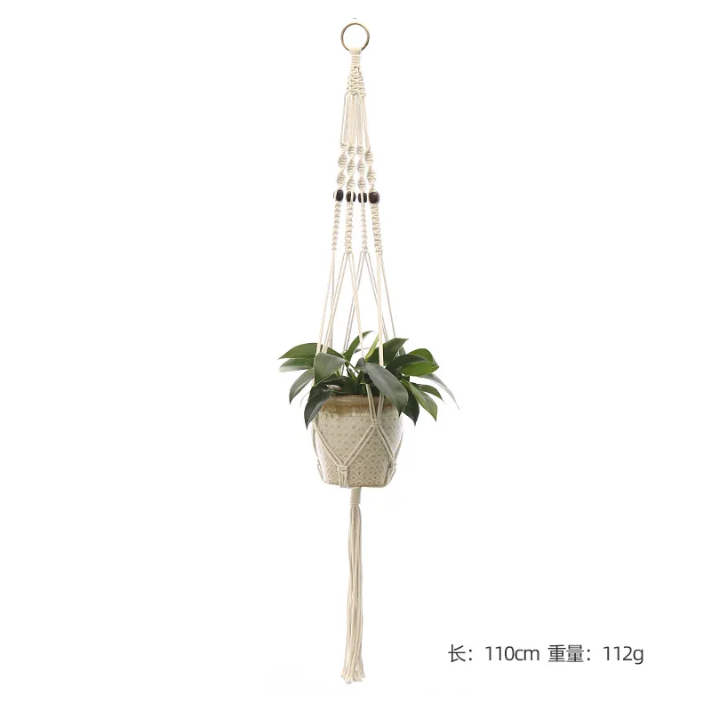 Panier suspendu pour plantes vertes de jardinage, corde en coton, Pot de fleur, macramé fait à la main, support mural de poche, style Boho, décoration de maison pour cour: vert clair