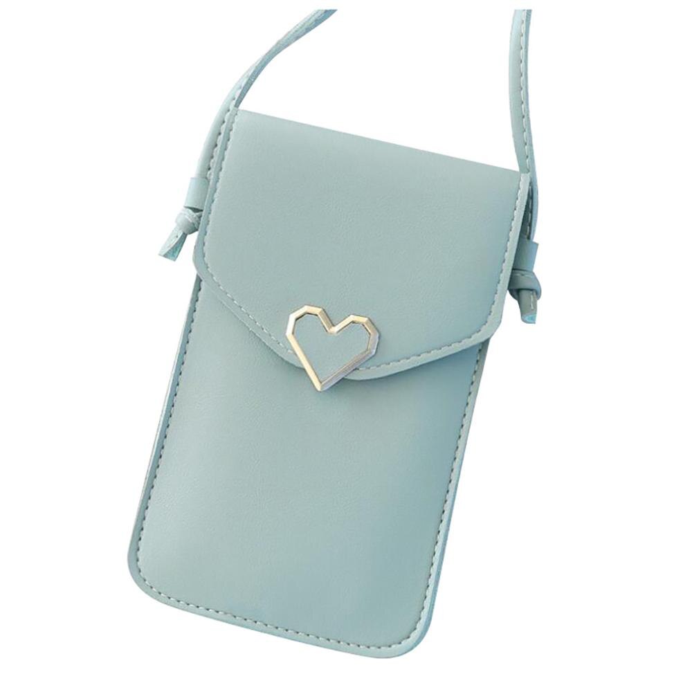 Touch Screen Mobile Phone Bag Womens Phone Bag Touchable Leather Change Bag Crossbody Mini Shoulder Bag Wallet: Blue