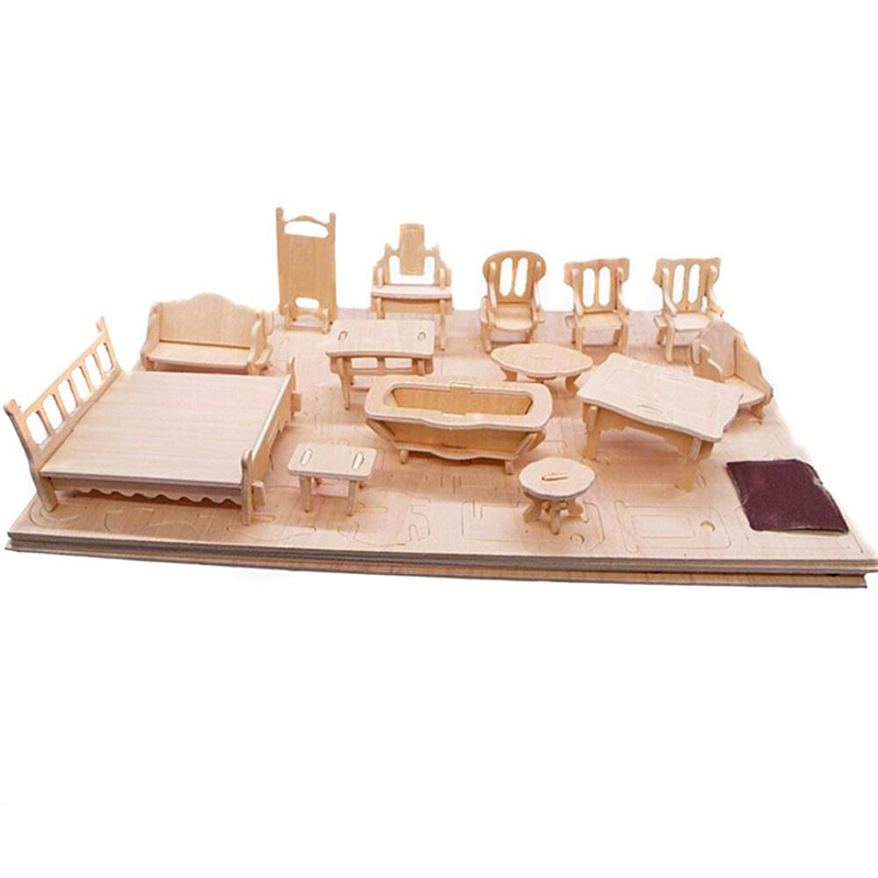Miniatuur 1:12 Poppenhuis Meubels voor Poppen Mini 3D Houten Puzzel DIY Gebouw Model Speelgoed voor Kinderen