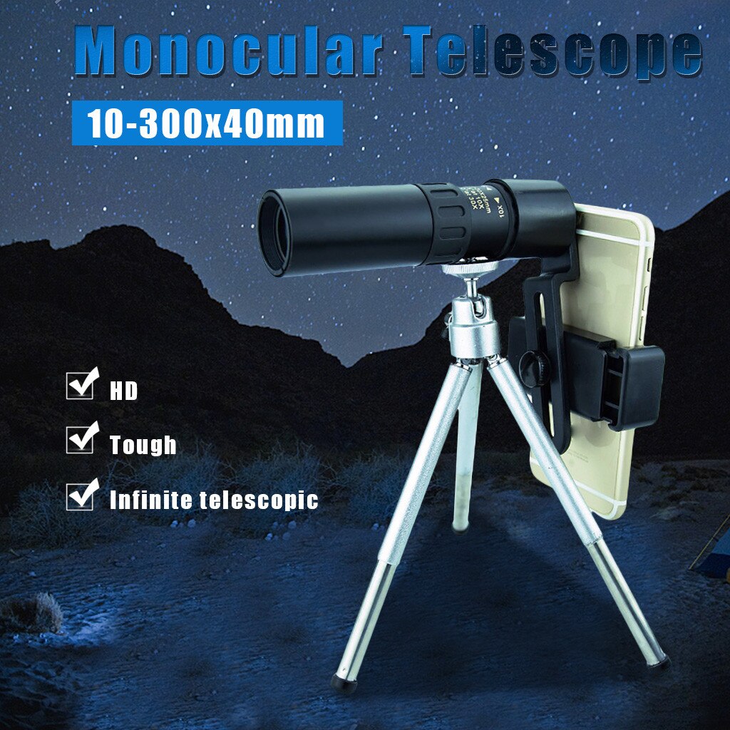 4K 10-300X40mm Monocular Telescope Super Telephoto Zoom Monocular Metal telescope+mobile phone holder+tripod