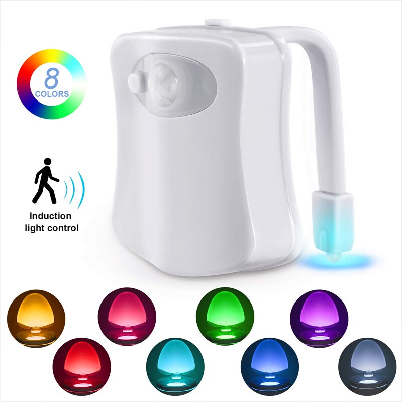 Smart pir bevægelsessensor natlampe 16 farver vandtæt toiletlys førte menneskekroppen aktiveret luminaria wc farverig belysning: 8 farver