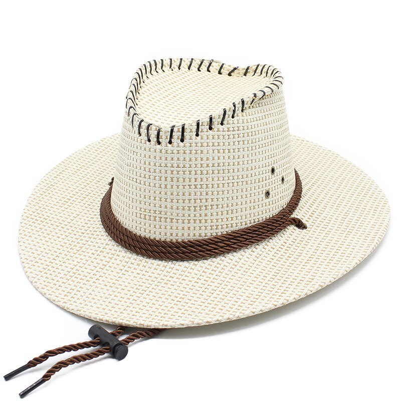 Chapeau de Cowboy pour hommes, casquette d'été, Style décontracté, tissage de paille, visière d'ombre de voyage en plein air 56-58cm, Western 2022, , NZ0041: 4